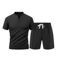 thumbnail image 1 of USNSM Men's Summer Solid Color Breathable Athletic Casual Shorts Zipper Pocket Drawstring Short Sleeve Crew Neck Top Set Black L, 1 of 6