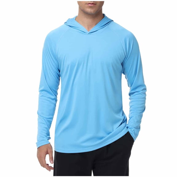 USNSM Men's Sun Protection Hoodie Rash Guard Shirts Long Sleeve UPF 50  Swim Fishing Shirt with Hood Lightweight UV SPF Blue XXL