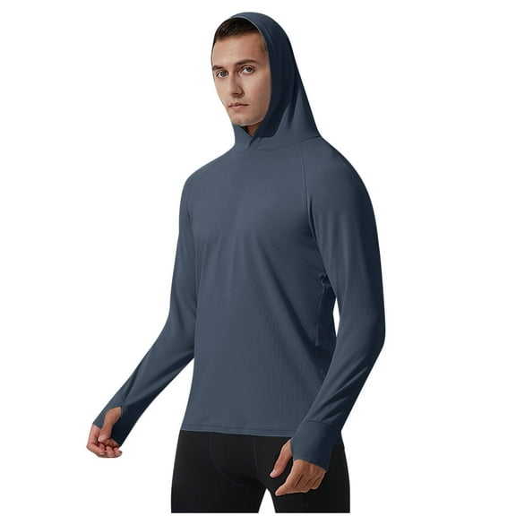 USNSM Men's Sun Protection Hoodie Shirts UPF 50  Rash Guard Long Sleeve Shirt for Men Casual Outdoor Hiking Blue M