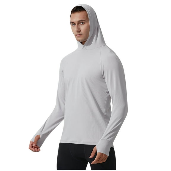 USNSM Men's Sun Protection Hoodie Shirts UPF 50  Rash Guard Long Sleeve Shirt for Men Casual Outdoor Hiking Gray L