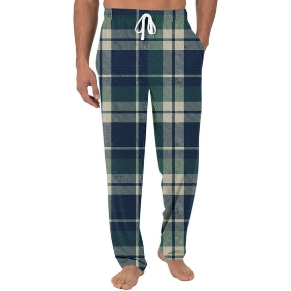 USNSM Men's Sweatpants Casual Workout Plaid Loose Jogger Drawstring Elastic Waist Straight Leg Pants with Pockets Green M