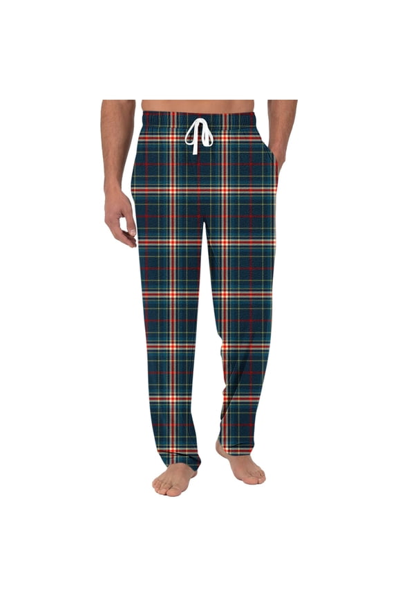 Men's Sweatpants Casual Workout Plaid Loose Jogger Drawstring Elastic Waist Straight Leg Pants with Pockets Red S
