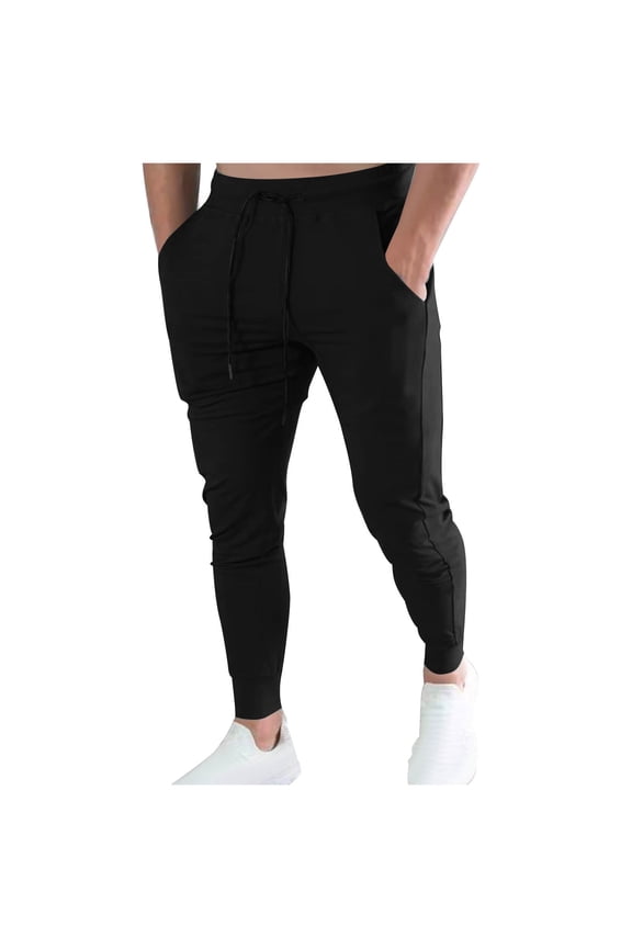 Men's Sweatpants Casual Workout Slim Fit Drawstring Elastic Waist Joggers Full Length Pants with Pockets Black L