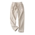 thumbnail image 1 of USNSM Men's Sweatpants Fall Winter Casual Loose Straight Leg Pants Drawstring Elastic Waist Full Length Trousers with Zip Pockets Khaki XL, 1 of 3