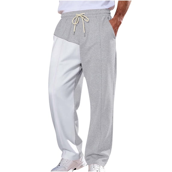 USNSM Men's Sweatpants with Pockets Two-Color Patchwork Athletic Running Yoga Pants Drawstring Waist Straight Sport Pants Gray L