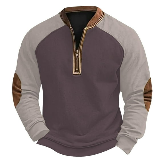 USNSM Men's Sweatshirt Vintage Zipper Color Block Round Neck Sweatshirt Fashion Spring Fall Long Sleeve Casual Pullover Outdoor Work Shirts Purple M
