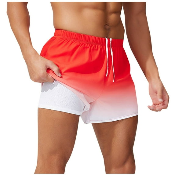 USNSM Men's Swim Trunks with Compression Liner Swim Shorts Bathing Suit UPF 50+ Stretch Swimwear for Men Quick Dry Red L