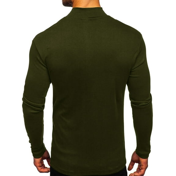 USNSM Men's T-Shirt Fall Winter Casual Thickened Slim Fit Warm Base Shirt Stand Collar Long Sleeve Pullover Army Green L