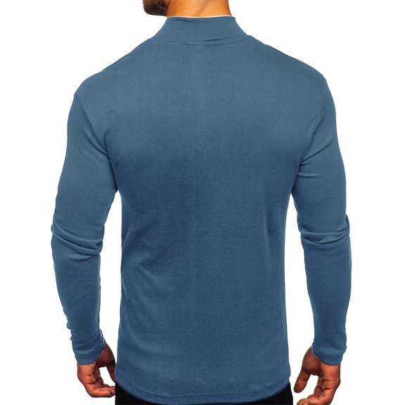 USNSM Men's T-Shirt Fall Winter Casual Thickened Slim Fit Warm Base Shirt Stand Collar Long Sleeve Pullover Blue 2XL