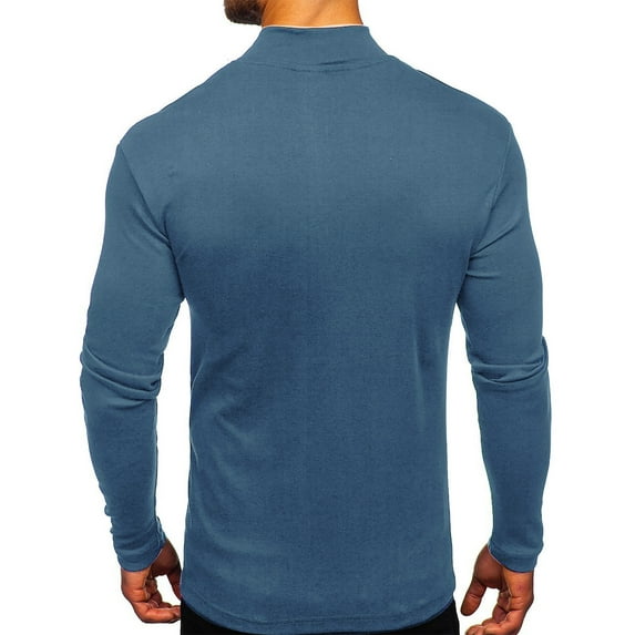 USNSM Men's T-Shirt Fall Winter Casual Thickened Slim Fit Warm Base Shirt Stand Collar Long Sleeve Pullover Blue S