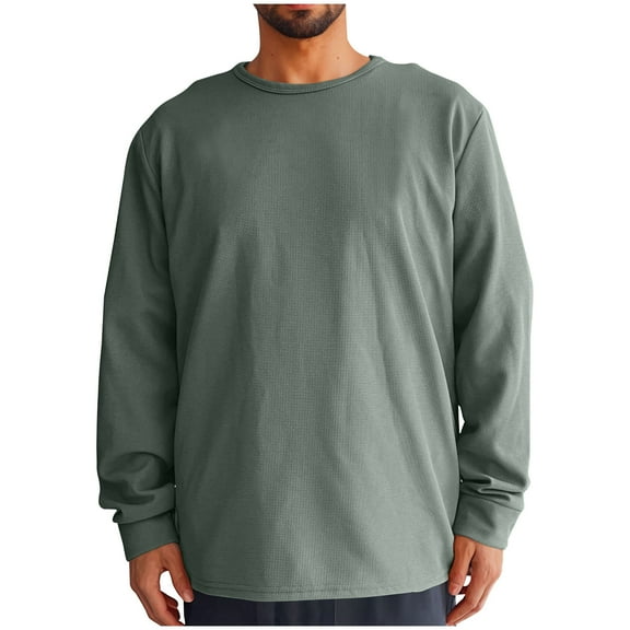 USNSM Men's T-Shirt Loose Fit Solid Color Casual Pullover Shirt Round Neck Long Sleeve Tees Tops Army Green L