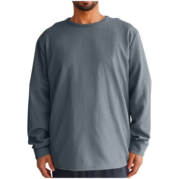 USNSM Men's T-Shirt Loose Fit Solid Color Casual Pullover Shirt Round Neck Long Sleeve Tees Tops Dark Gray 3XL