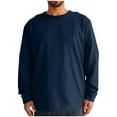 thumbnail image 1 of USNSM Men's T-Shirt Loose Fit Solid Color Casual Pullover Shirt Round Neck Long Sleeve Tees Tops Navy 3XL, 1 of 5