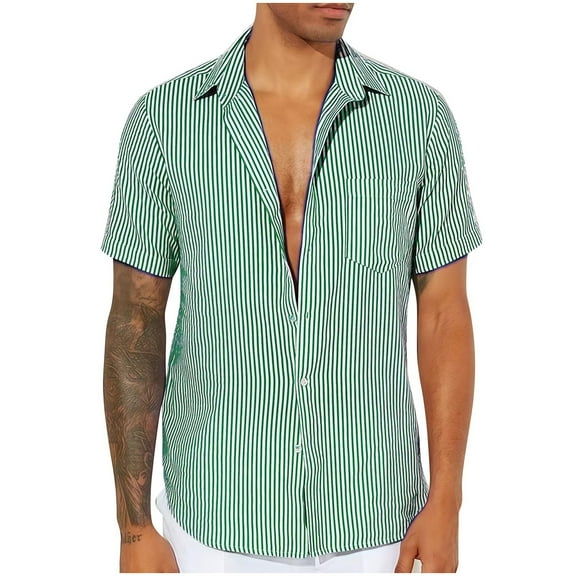USNSM Men's Temperament Simple Lightweight Short Sleeve Classic Striped Loose Top Outdoor Fashion Everyday Business Shirt Green XXXL