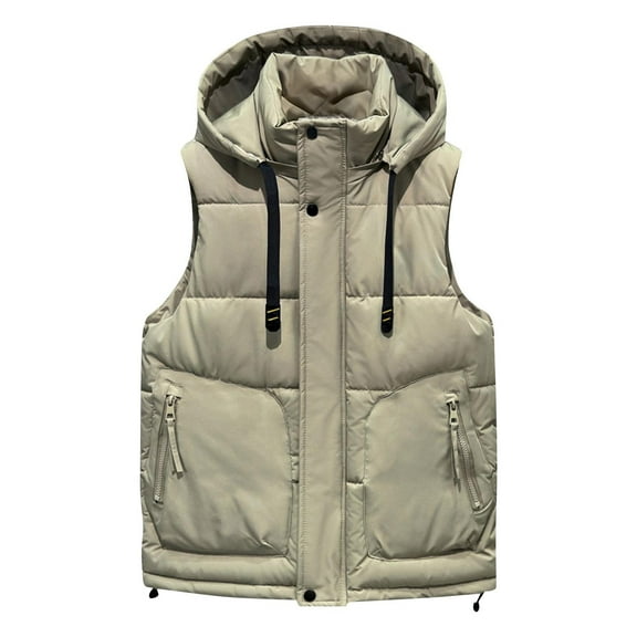 USNSM Men's Thickened Warm Winter Hooded Puffer Vest Sleeveless Zip Up Padded Jackets Coat Lightweight Quilted Gilet with Pockets Green XXL