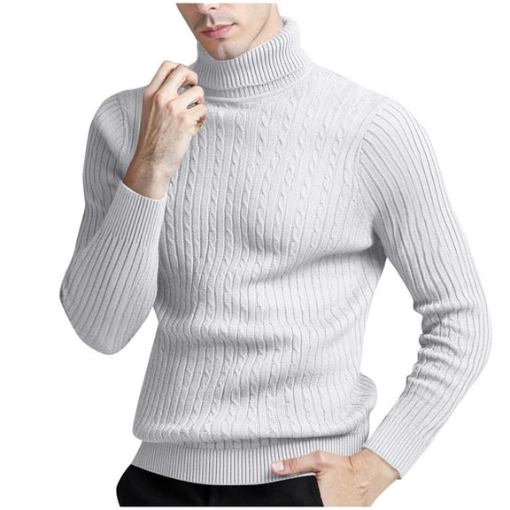 USNSM Men's Turtleneck Sweater Slim Fit Cotton Knitted Pullover Sweater Fall Winter Casual Lightweight Long Sleeve Top White L