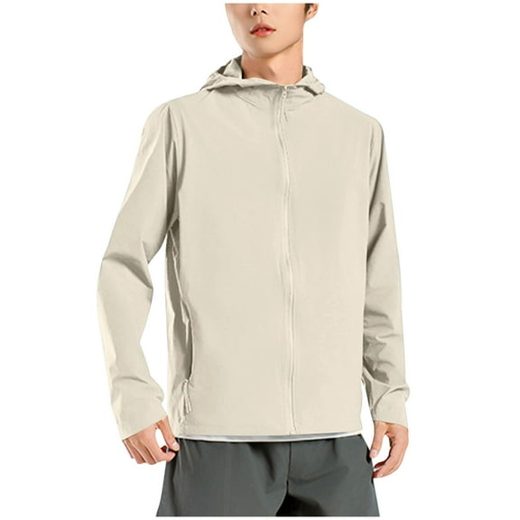 USNSM Men's UPF 50  Lightweight Thin Full Zip Hoodie Jacket Long Sleeve Cooling Shirt Sun Shirt for Hiking Beige XXL