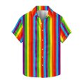 thumbnail image 1 of USNSM Men's Vertical Striped Turndown Collar Button Shirt Short Sleeve Summer Color Block Hawaiian Beach Vacation Striped Print Shirts Multicolor L, 1 of 5