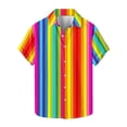thumbnail image 1 of USNSM Men's Vertical Striped Turndown Collar Button Shirt Short Sleeve Summer Color Block Hawaiian Beach Vacation Striped Print Shirts Multicolor S, 1 of 5