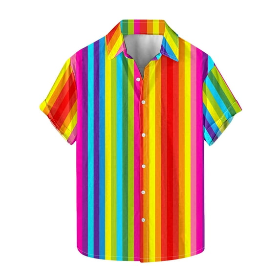 USNSM Men's Vertical Striped Turndown Collar Button Shirt Short Sleeve Summer Color Block Hawaiian Beach Vacation Striped Print Shirts Multicolor S
