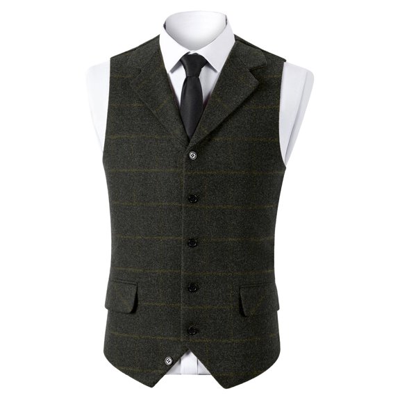 USNSM Men's Vintage Casual Check Single Breasted Suit Top Vest Herringbone Party Prom Waistcoat Groomsmen Black XS