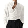 thumbnail image 1 of USNSM Men's Vintage Casual Solid Color Irregular Collar Neck Shirt Top Long Sleeve Button Down Asymmetrical Shirts White M, 1 of 5