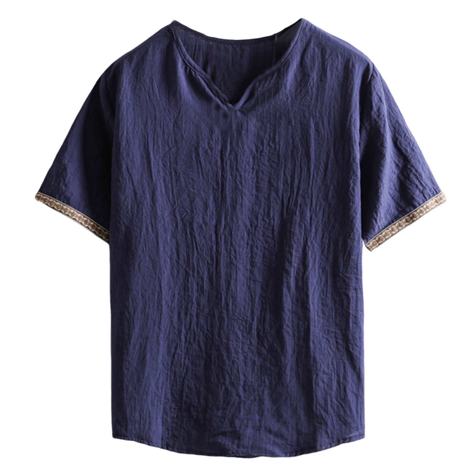 USNSM Men's Vintage Short Sleeve Solid Beach T-Shirts Cotton Linen V ...