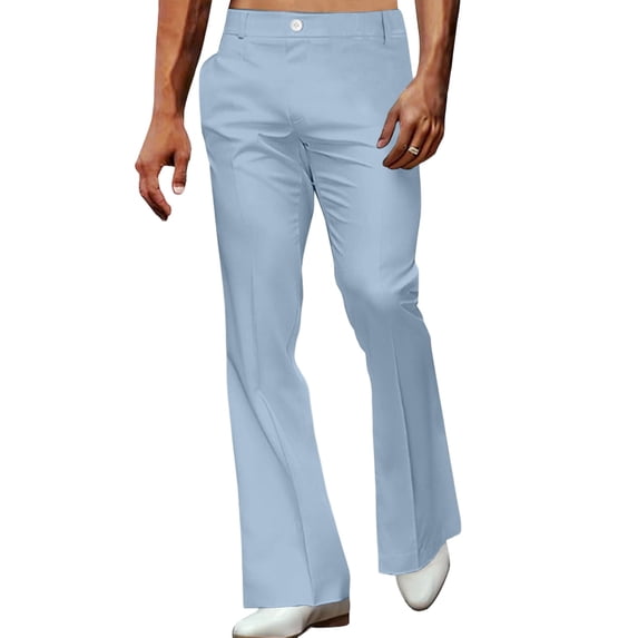 USNSM Men's Vintage Slim Flared Drape Formal Suit Pants Button Down Front Pleated Pant Bussiness Wedding Dress Trousers with Pockets Blue S