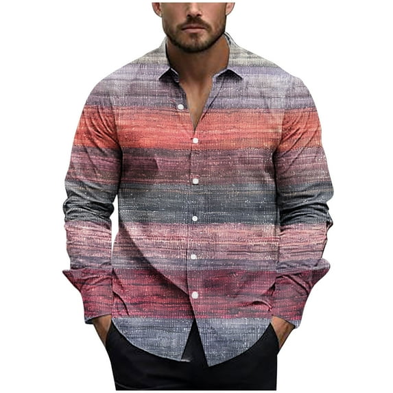 USNSM Men's Vintage Striped Printed Shirt Tops Casual Button Down Shirt Long Sleeve Lapel Shirt Dress Shirts Multicolor XL