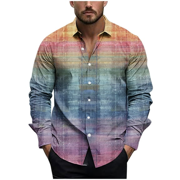 USNSM Men's Vintage Striped Printed Shirt Tops Casual Button Down Shirt Long Sleeve Lapel Shirt Dress Shirts Multicolor XXL