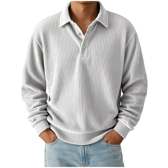 USNSM Men's Waffle Knit Shirt Long Sleeve Solid Color Lapel Button Pullover Shirts Lightweight Outdoor Hiking Blouse Top White M