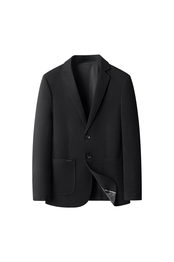 Men's Waffle Long Sleeve Lapel Single Row Two Button Casual Suit Jacket Autumn and Winter Top Business Blazer Black XXXL