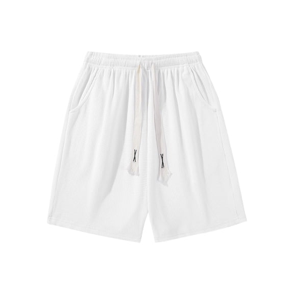 USNSM Men's Waffle Solid Color Casual Short Loose Comfort Breathable Elastic Waist Pocket Athletic Straight Shorts White XXL