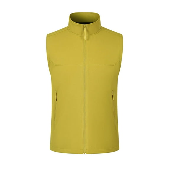 USNSM Men's Windproof Lightweight Golf Vest Outerwear with Pockets, Softshell Sleeveless Jacket for Running Hiking Sports Yellow XXL