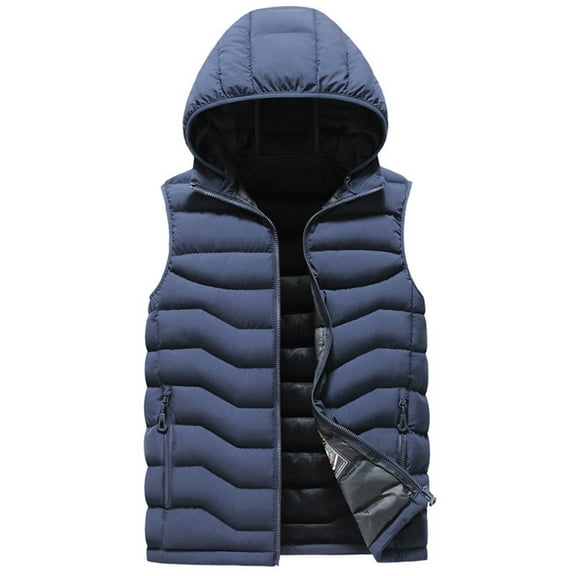 USNSM Men's Winter Detachable Hood Puffer Vest Lightweight Casual Sleeveless Quilted Jacket Zip Up Padded Coats Outerwear Blue XXXL