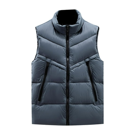USNSM Men's Winter Warm Outdoor Padded Puffer Vest Thick Fleece Lined Lightweight Comfortable Solid Color Sleeveless Jacket Gray XXXXL