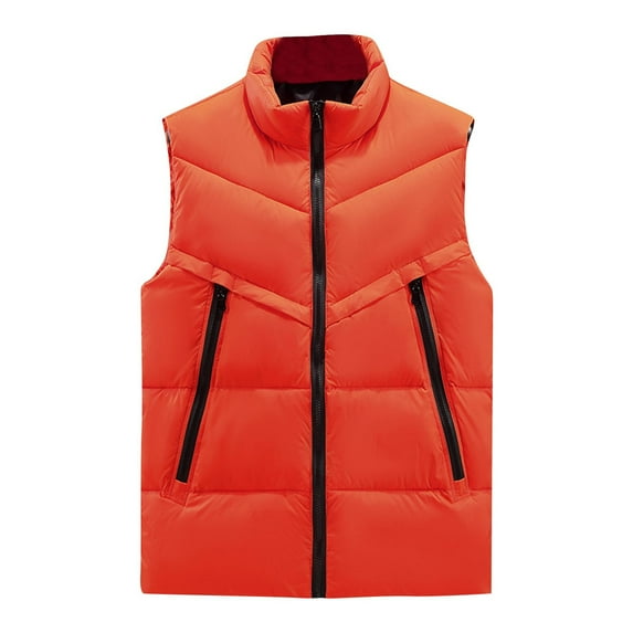 USNSM Men's Winter Warm Outdoor Padded Puffer Vest Thick Fleece Lined Lightweight Comfortable Solid Color Sleeveless Jacket Orange S