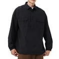 thumbnail image 1 of USNSM Men's Work Shirt Casual Waffe Knitted Elastic Quick Drying Loose Fit T-Shirt Turndown Collar Half Buttons Long Sleeve Pullover Tops with Chest Pockets Black 3XL, 1 of 3