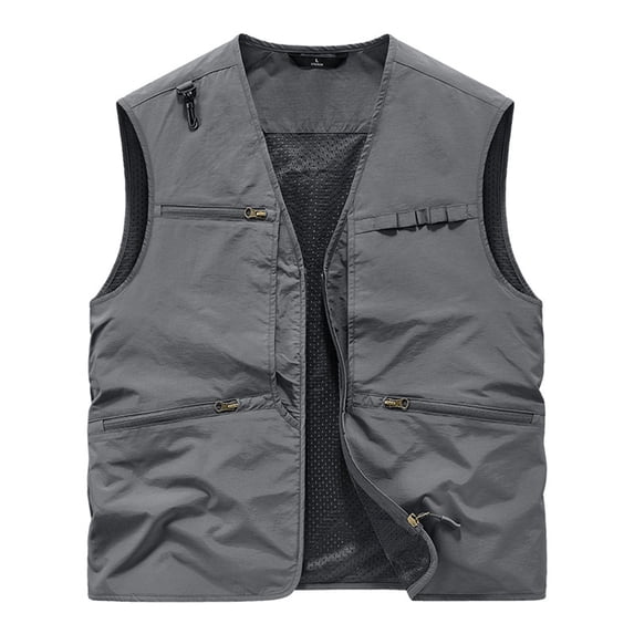 USNSM Men's Work Vest, Multi-Pocket Jacket, Plus Size Spring and Autumn Casual Thin Outdoor Photography Hiking Coat Gray XXL