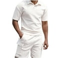 thumbnail image 1 of USNSM Mens 2 Piece Short Set Summer Outfits Solid Color Lapel Shirt and Shorts Set Tracksuits Set Short Sleeve and Shorts Set White L, 1 of 3
