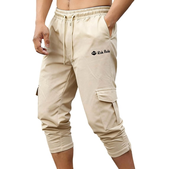 USNSM Mens 3/4 Pants Workout Jogger Casual Fashion Capri Pants Drawstring Elastic Waist Pant with Multi Pockets for Running Yellow L