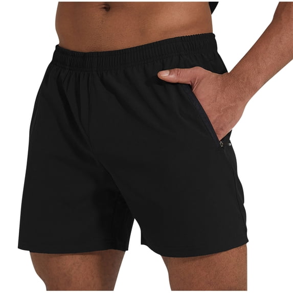 USNSM Mens 5 Inch Shorts for Running Athletic Workout Quick Dry Lightweight Gym Training Shorts with Zipper Pockets Black L