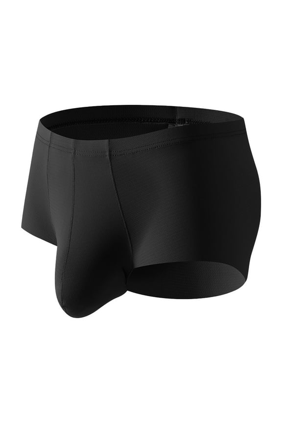 Mens Bulge Enhancing Trunks Underwear Soft Breathable Ice Silk Boxer Briefs with Pouch for Balls Black XXL