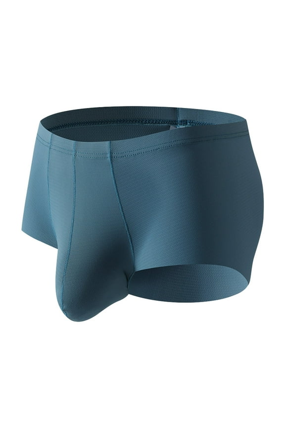 Mens Bulge Enhancing Trunks Underwear Soft Breathable Ice Silk Boxer Briefs with Pouch for Balls Blue XL