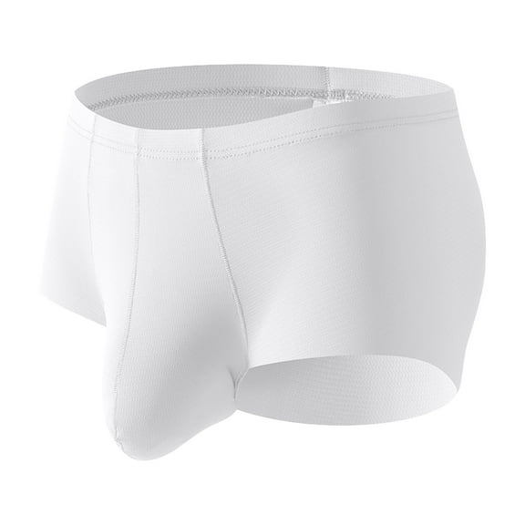USNSM Mens Bulge Enhancing Trunks Underwear Soft Breathable Ice Silk Boxer Briefs with Pouch for Balls White M