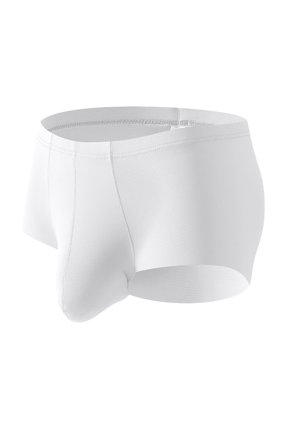 Mens Bulge Enhancing Trunks Underwear Soft Breathable Ice Silk Boxer Briefs with Pouch for Balls White XXL
