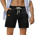 thumbnail image 1 of USNSM Mens Casual 5" Cotton Linen Shorts Elastic Waist Drawstring Loose Breathable Summer Beach Shorts with Pockets Black XL, 1 of 9