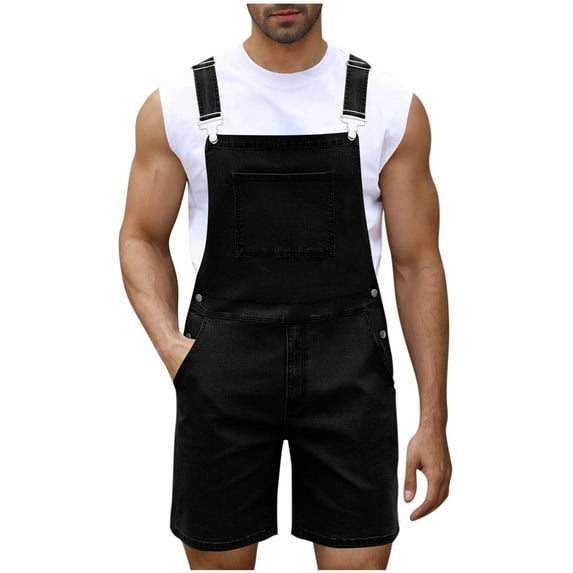 USNSM Mens Casual Bib Overall Shorts Lightweight Cotton Loose Fit Denim Jumpersuit Walkshort Pockets Rompers Black XXXL