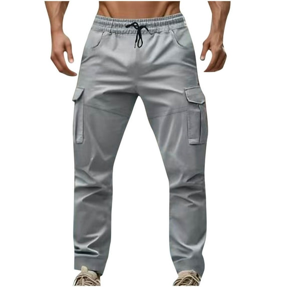 USNSM Mens Casual Cargo Joggers Pants Elastic Waist Drawstring Stretch Relaxed Fit Work Pants Tapered Sweatpants Gray S