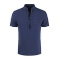 thumbnail image 1 of USNSM Mens Casual Henley Shirts Cotton Lace Up Short Sleeve Summer Beach Hippie V Neck Top Vintage Shirt Blue XXL, 1 of 2